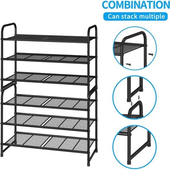 3-Tier Stackable Shoe Rack, Expandable & Adjustable Shoe Shelf Storage Organizer - Picture 2 of 7